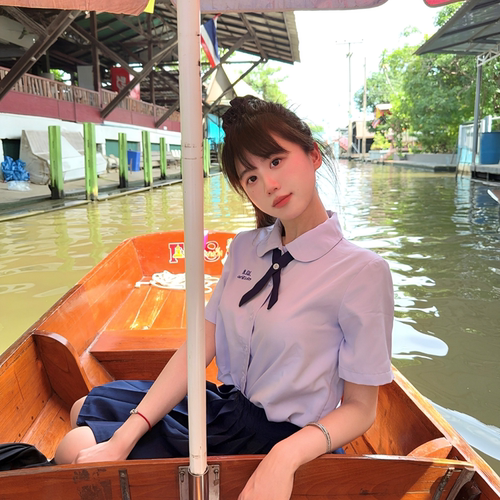 泰兰德泰国式校服jk衬衫女学院风短袖上衣高中生毕业班服短裙套装