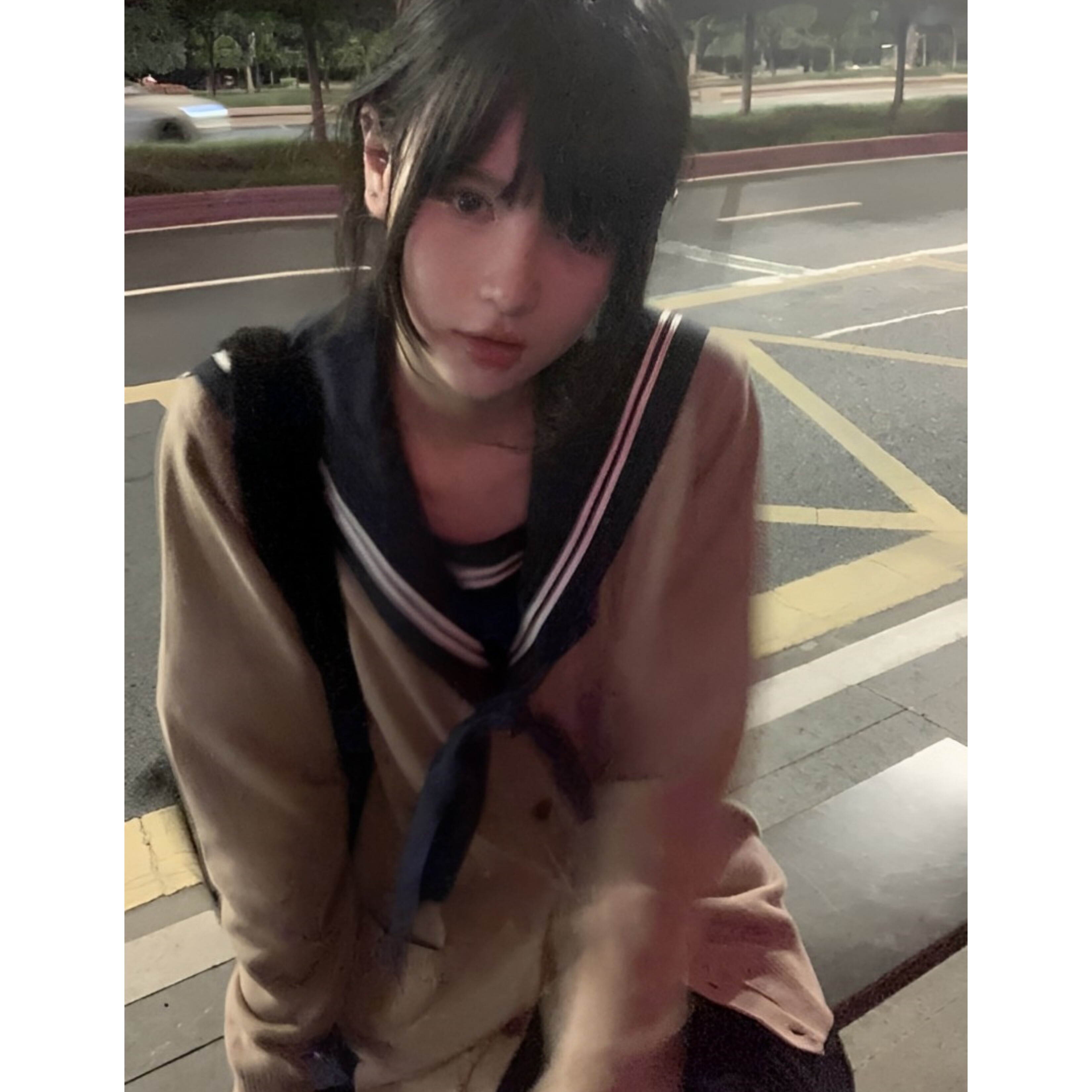 春秋JK制服纯色针织开衫V领毛衣图片