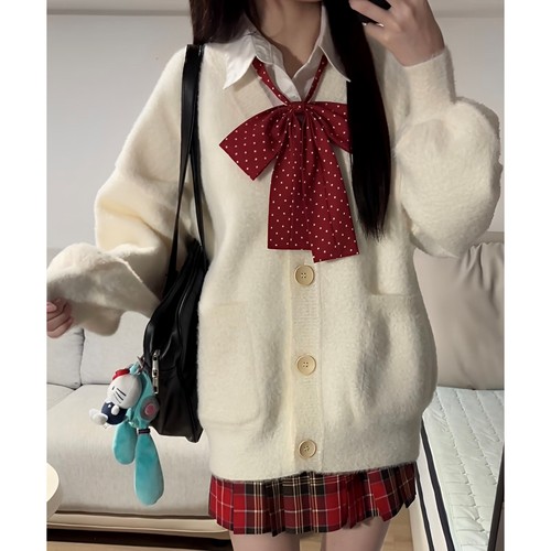 毛绒绒jk制服毛衣女秋冬日系学院慵懒风毛茸茸开衫小个子宽松外套