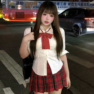 原创小辣椒JK制服套装春秋日系正版红色格子裙校供感百褶裙短裙女