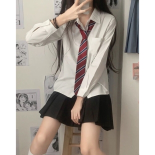 上衣套装 jk制服基础款 衬衣内搭打底短袖 女日系学院风白色长袖 衬衫
