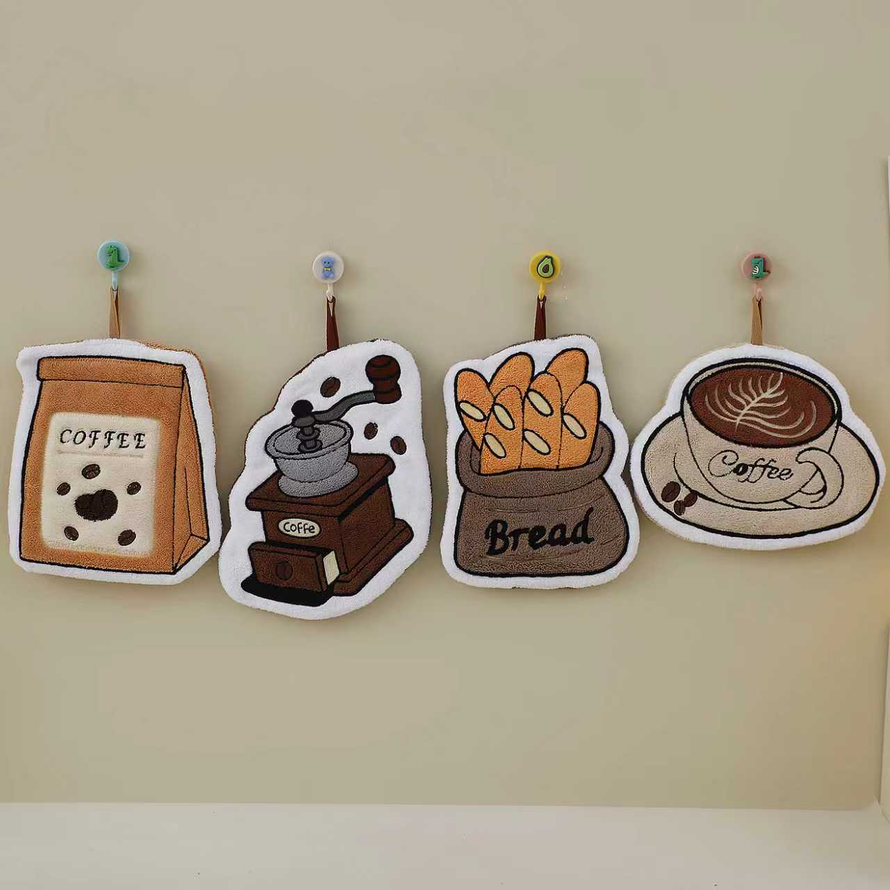 卡通可爱咖啡系列擦手巾厨房可挂式柔软吸水加厚手帕小毛巾