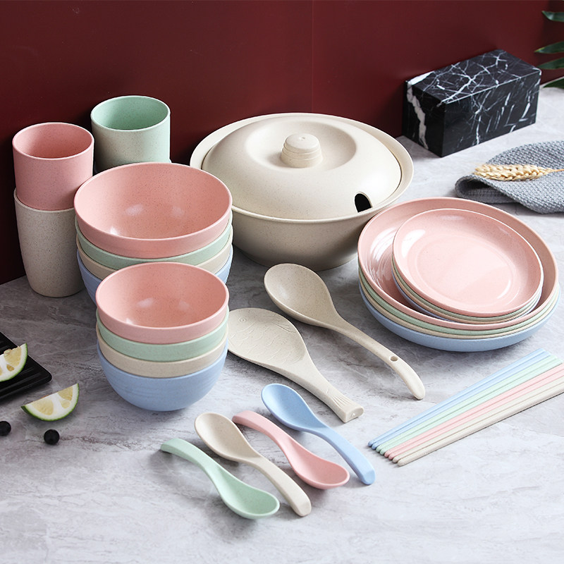 小麦秸秆碗碟套装家用菜盘创意个性筷勺盘子饭碗碗筷单个餐盘餐具