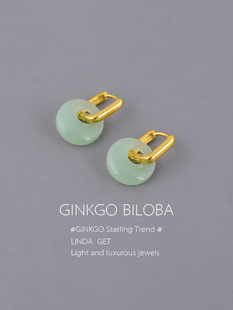 925纯银方形和田玉耳扣平安扣小众设计圆圈耳环中式耳钉高级轻奢