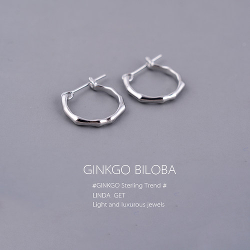 925纯银耳钉圆圈不规则液态ins