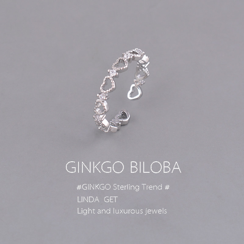 925纯银镂空爱心戒指女小众不掉色甜美环绕食指戒2025新款ins刻字