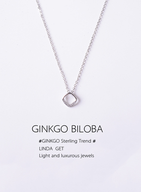 方形s925韩版简约清新吊坠项链