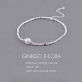 925纯银碎银子珍珠脚链女时尚 百搭高级感轻奢风波光粼粼重工刻字