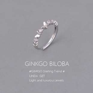 925纯银蝴蝶闪钻开口戒指女小众设计高级指环2025年新款饰品刻字