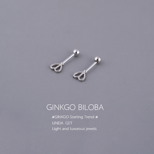 925纯银耳钉丘比特之箭螺丝拧扣甜蜜爱心镂空桃心耳骨耳廓耳环ins