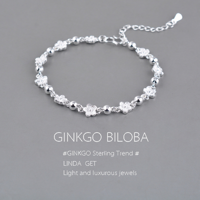 925纯银圆珠桃花手链女时尚小众气质个性轻奢高级ins风手饰潮刻字