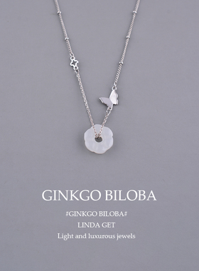 925纯银项链花朵蝴蝶女夏高级