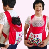 四爪绑带后背式 传统新款 1岁3岁老式 婴幼儿童刺绣工艺红色满月广东