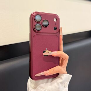 ins高级秒变18勃艮第红荔枝纹适用iPhone18promax苹果16手机壳17ProMax镜头全包15男女14情侣13爆款pm防摔套