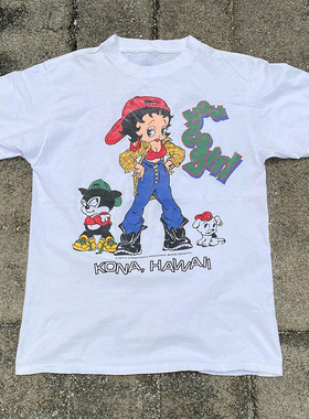 欧美卡通街头风Betty Boop贝蒂小姐可爱少女正反面印花T恤潮男女