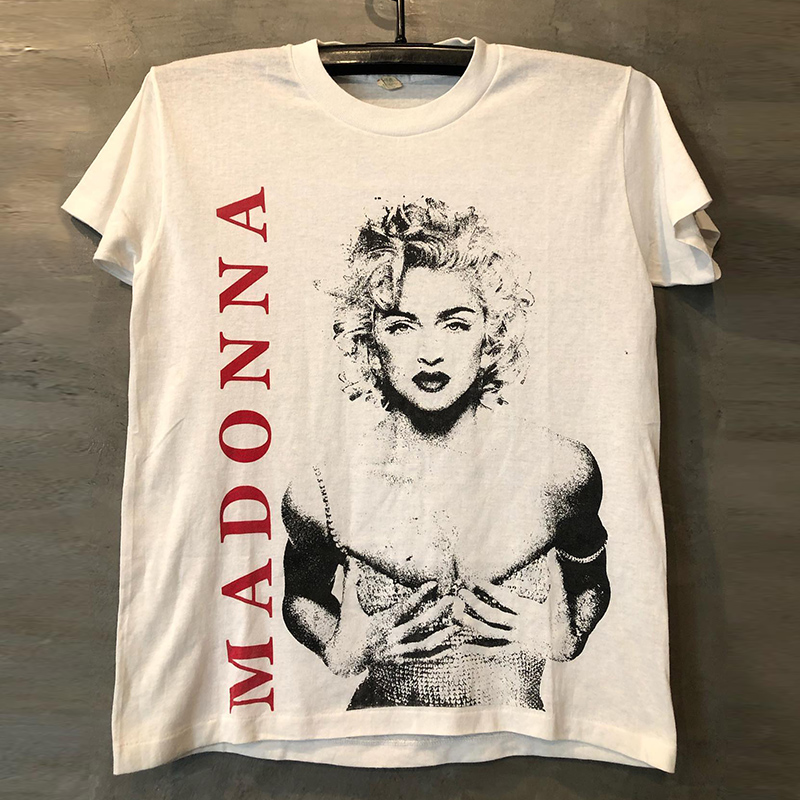 欧美明星麦当娜潮牌复古风人像印花短袖oversize美式T恤重磅男女
