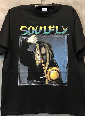 Soulfly欧美摇滚乐队人像潮牌印花短袖美式vintage古着重磅棉T恤