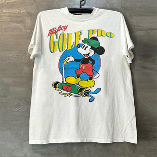 Mickey Mouse米老鼠潮牌卡通印花短袖T恤cec学院风美式小领口半袖