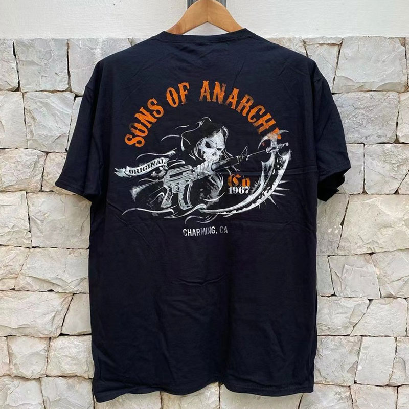 Sons Of Anarchy乐队乱之子短袖T恤街头个性男女潮流慵懒风五分袖