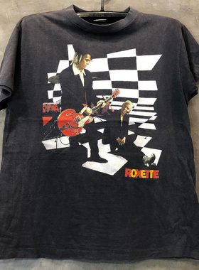 Roxette乐队人像ins超火摇滚复古古着vintage潮流宽松纯棉短袖T恤