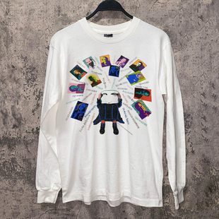 上衣 T恤男女同款 美式 oversize复古创意趣味音乐肖像潮牌印花长袖