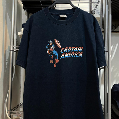 美国队长电影美式重磅棉短袖T恤
