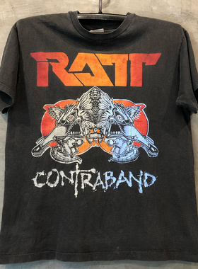 RATT乐队朋克重金属摇滚风印花短袖美式vintage古着重磅棉百搭T恤