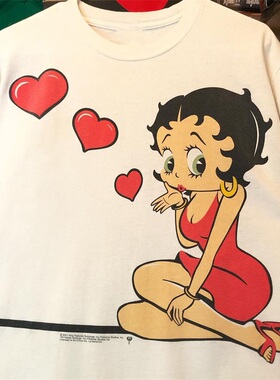 betty boop贝蒂小姐与小狗pudgy爱心短袖欧美ins超火潮牌男女T恤