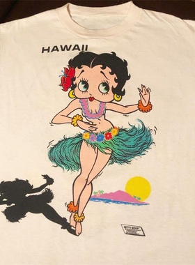 betty boop贝蒂娃娃HAWALL夏威夷阿美咔叽vintage复古男女短袖T恤
