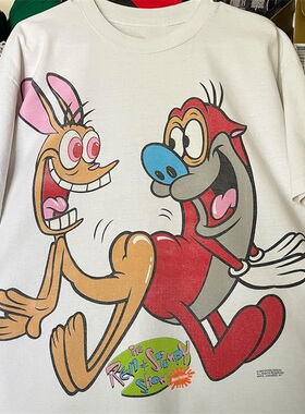 莱恩和史丁比The Ren and Stimpy Show卡通动漫男女短袖宽松T恤潮
