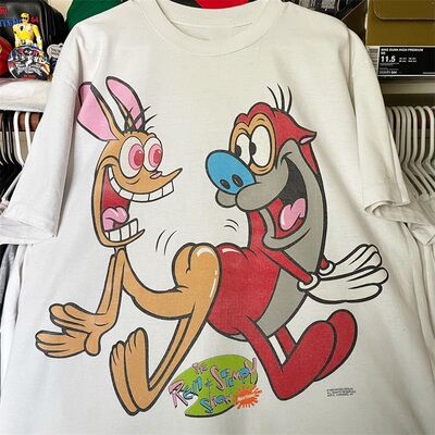 莱恩和史丁比The Ren and Stimpy Show卡通动漫男女短袖宽松T恤潮