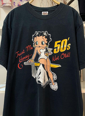 Betty Boop贝蒂小姐娃娃卡通oldschool潮流落肩短袖男女情侣款T恤