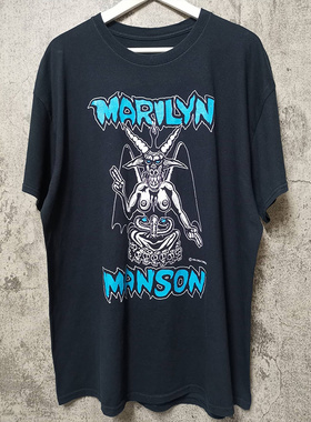 Marilyn Manson玛丽莲曼森Vintage复古乐队高街水洗做旧短袖T恤男