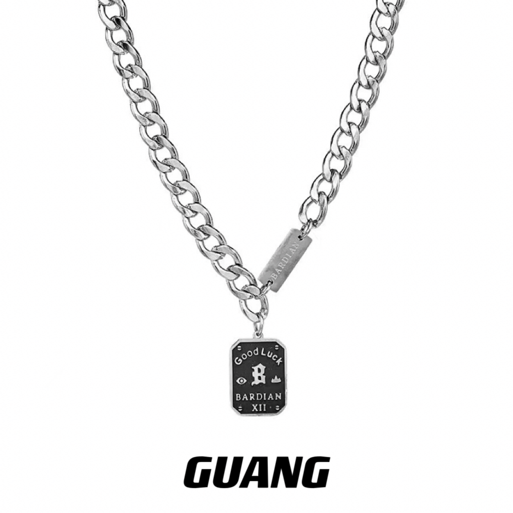 好运方牌字母钛钢项链图片