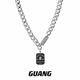 GUANG好运方牌字母钛钢项链男女潮嘻哈轻奢小众毛衣链男生配饰品