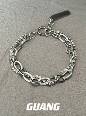 GUANG双层闪钻男生手链女ins冷淡风 钛钢不掉色 高级感嘻哈手饰品