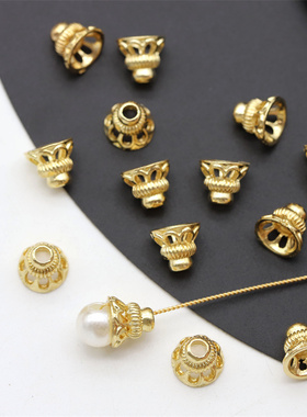 10克保色合金9mm大号珍珠托diy古风发簪颤枝珠托吊坠帽子材料