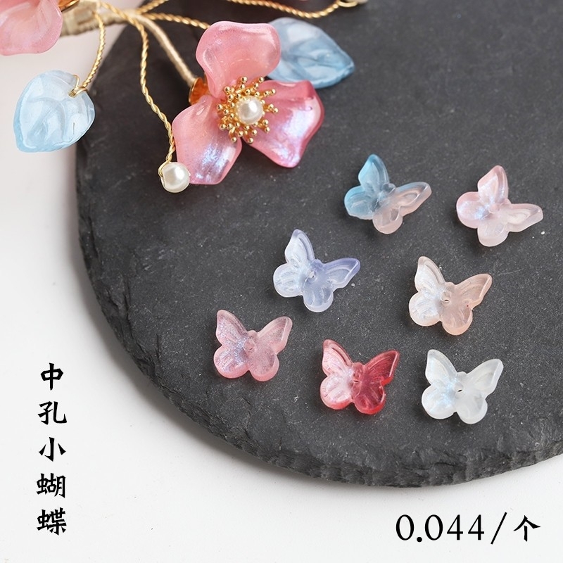 中孔小蝴蝶颤枝玉簪花琉璃发簪
