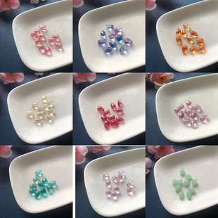 捷克琉璃 横孔小水滴 渐变双色 diy串珠材料 50个装