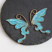 保色合金双面滴油32 47mm半边蝴蝶仿烧蓝diy古风发簪步摇材料