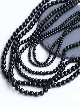 黑色玻璃本色直孔圆珠diy古风发簪流苏吊坠花心花苞饰品配件