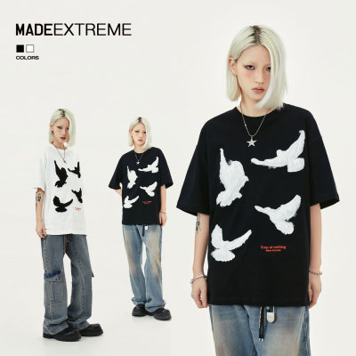 MADEEXTREME 和平鸽绣花刺绣美式街头重磅圆领休闲短袖t恤男上衣