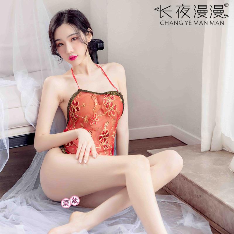 情趣内衣女士性感肚兜古典高档亮片绣花透明睡衣透视