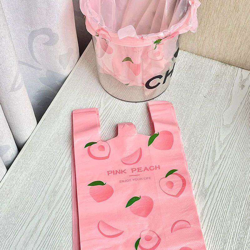 粉色水蜜桃手提背心式加厚塑料袋ins少女心可爱垃圾袋打包水果袋