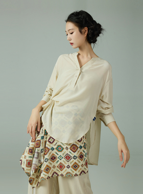 华丽独秀现代舞舞蹈服衬衫长袖上衣宽松显瘦剑舞演出服形体练功服