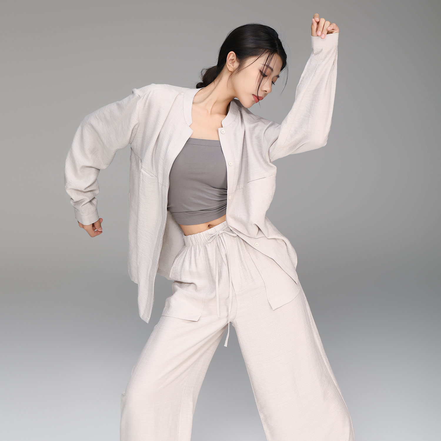 华丽独秀现代舞舞蹈服衬衫上衣套装飘逸显瘦阔腿裤练功服形体服女