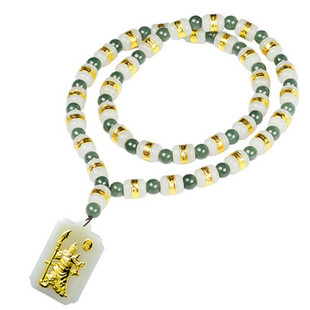 【999黄金转运珠项链】男款足金路路通吊坠挂绳金镶玉关公项链