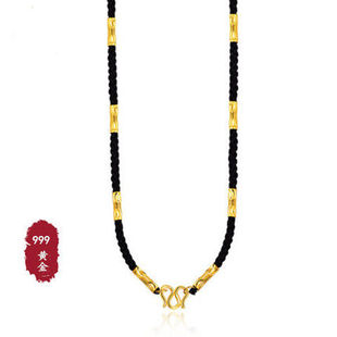 男士挂绳999黄金项链吊坠配绳含24K金挂绳翡翠玉佩足金锁骨项链绳