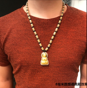 【畅销款】999黄金转运珠项链男款足金吊坠挂绳和田玉金镶玉关公