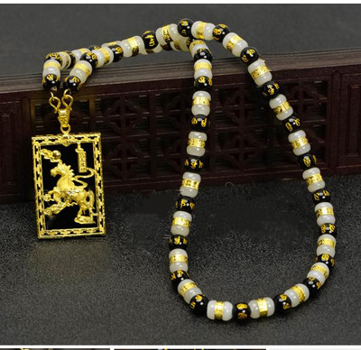 和田玉999足金镶玉项链挂绳